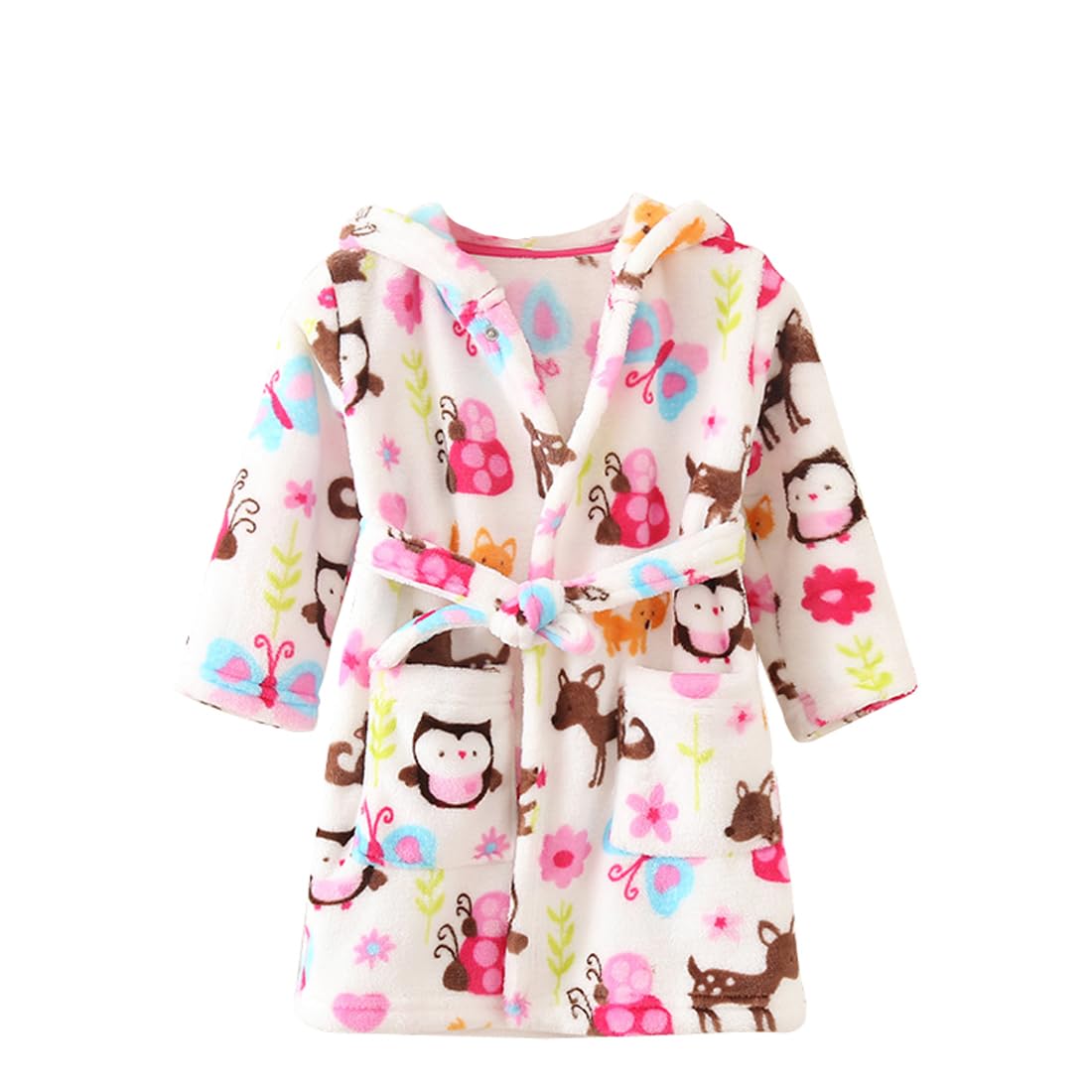 Toddlers Kids Hooded Robe Boys Girls Soft Flannel Bathrobes Pajamas Plush Robe