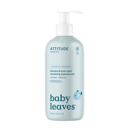 ATTITUDE 2-in-1 Shampoo and Body Wash for Baby, Fragrance-Free EWG Hypoallergenic Plant- and Mineral-Based Ingredients, Vegan and Cruelty-Free, Unscented, 16 Fl Oz