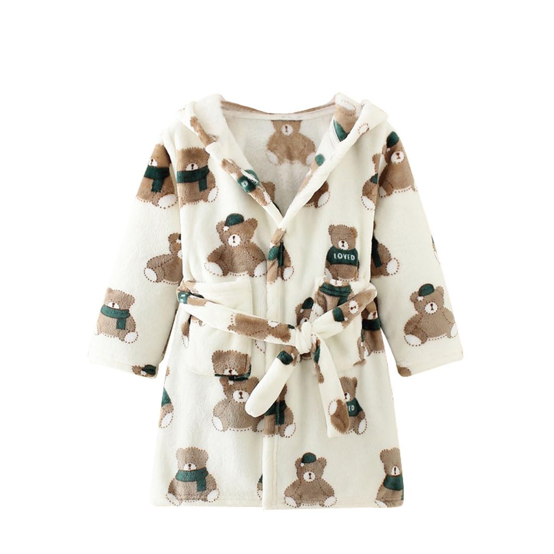 Toddlers Kids Hooded Robe Boys Girls Soft Flannel Bathrobes Pajamas Plush Robe