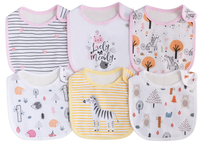 Maiwa 6 Pack Waterproof Cotton Baby Bibs for Girls Boys for Drooling Eating with Snaps