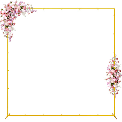 Wokceer Wedding Arch Backdrop Stand Square 6.6FTx6.6FT Gold Metal Balloon Arch Stand Garden Arbor Backdrop Frame for Wedding Birthday Party Baby Shower Photo Booth Background Decoration