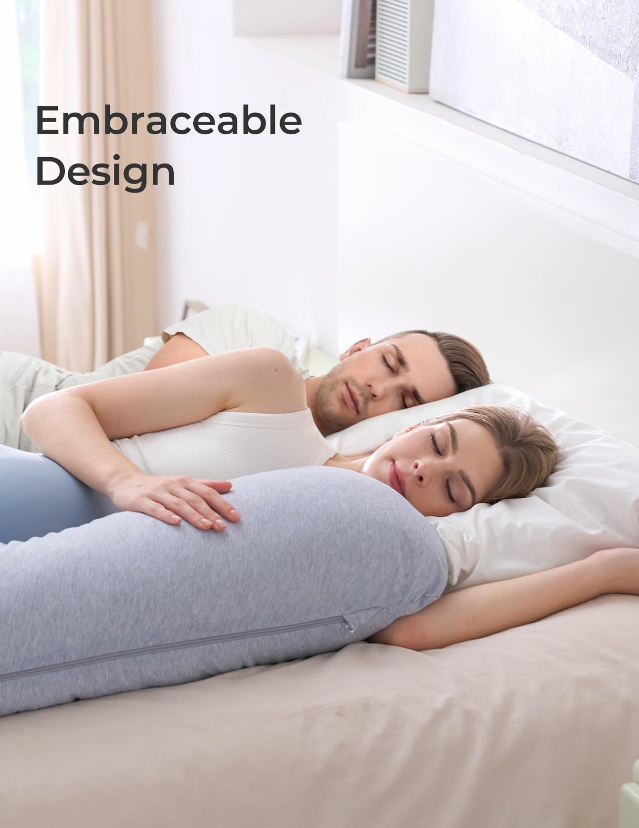 Momcozy Pregnancy Pillows for Side Sleeping, J Shaped Maternity Body Pillow for Pregnancy, Soft Pregnancy Pillow for Head Neck Belly Support, Blue