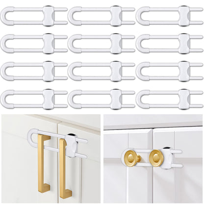 6 Packs Sliding Cabinet Locks, Modacraft Baby Proofing U-Shaped Child Safety Latches Adjustable White Locks for Handles Knobs Drawers Closet Cupboard