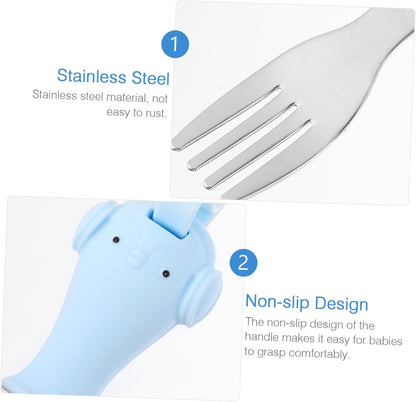 Toddler Fork Spoon Set Baby Cutlery Set Baby Training Utensils Anti-drop Rope Suction Cup 2 Pieces