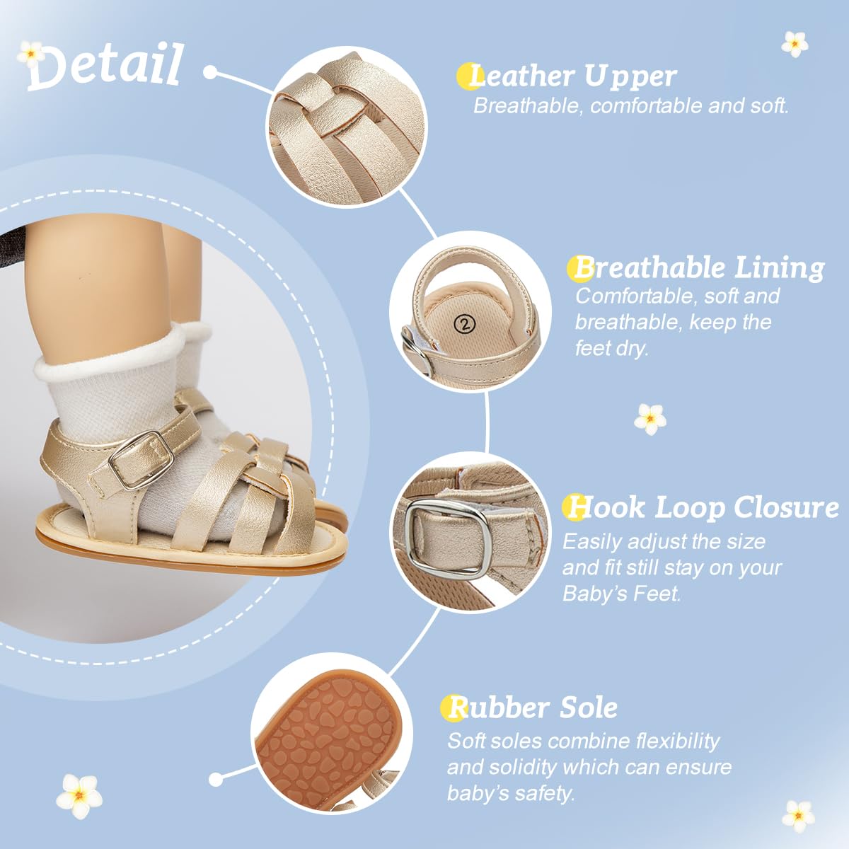 Kannior Infant Boys Girls Sandals Breathable Premium Baby Summer Outdoor Casual Beach Shoes Lightweight Toddler Flower Bowknot Anti Slip Rubber Sole Newborn Prewalker First Crib Shoes