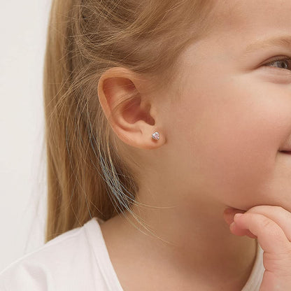 14k Yellow Gold 4mm Bezel Set Heart Cubic Zirconia Screw Back Earrings for Baby Girls, Toddlers and Young Girls - Cute Heart Earring Studs for Children with Locking Screw Backs for Kids
