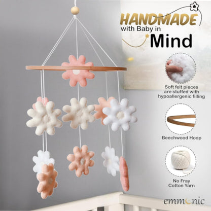 Baby Mobile for Crib - Handmade Modern Boho Baby Mobiles for Bassinet Felt Nursery Mobile Gender Neutral - Gold Moon and Stars - Girl Cribs Decorations