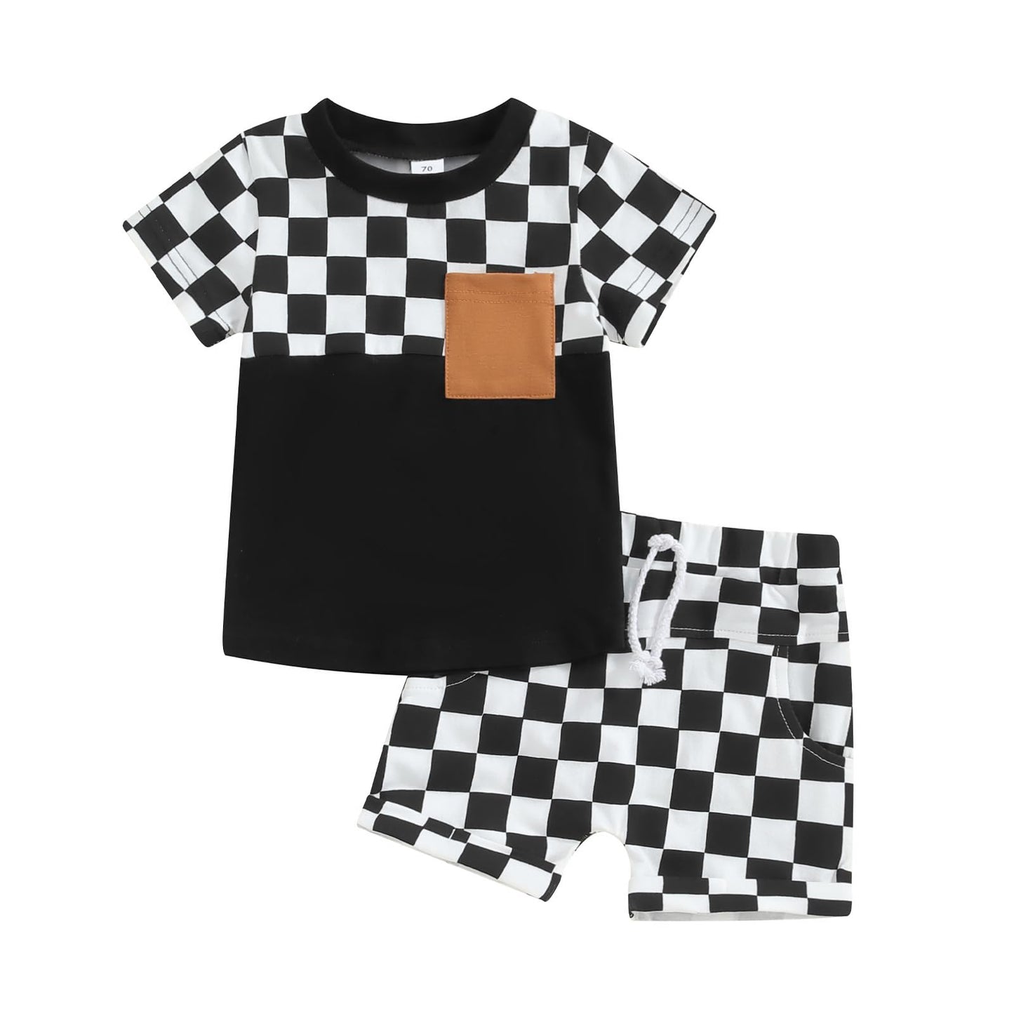 Toddler Baby Boy Summer Clothes Set Short Sleeve Checkered Tops & Shorts Novelty Color Block Outfits
