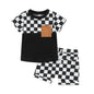 Toddler Baby Boy Summer Clothes Set Short Sleeve Checkered Tops & Shorts Novelty Color Block Outfits