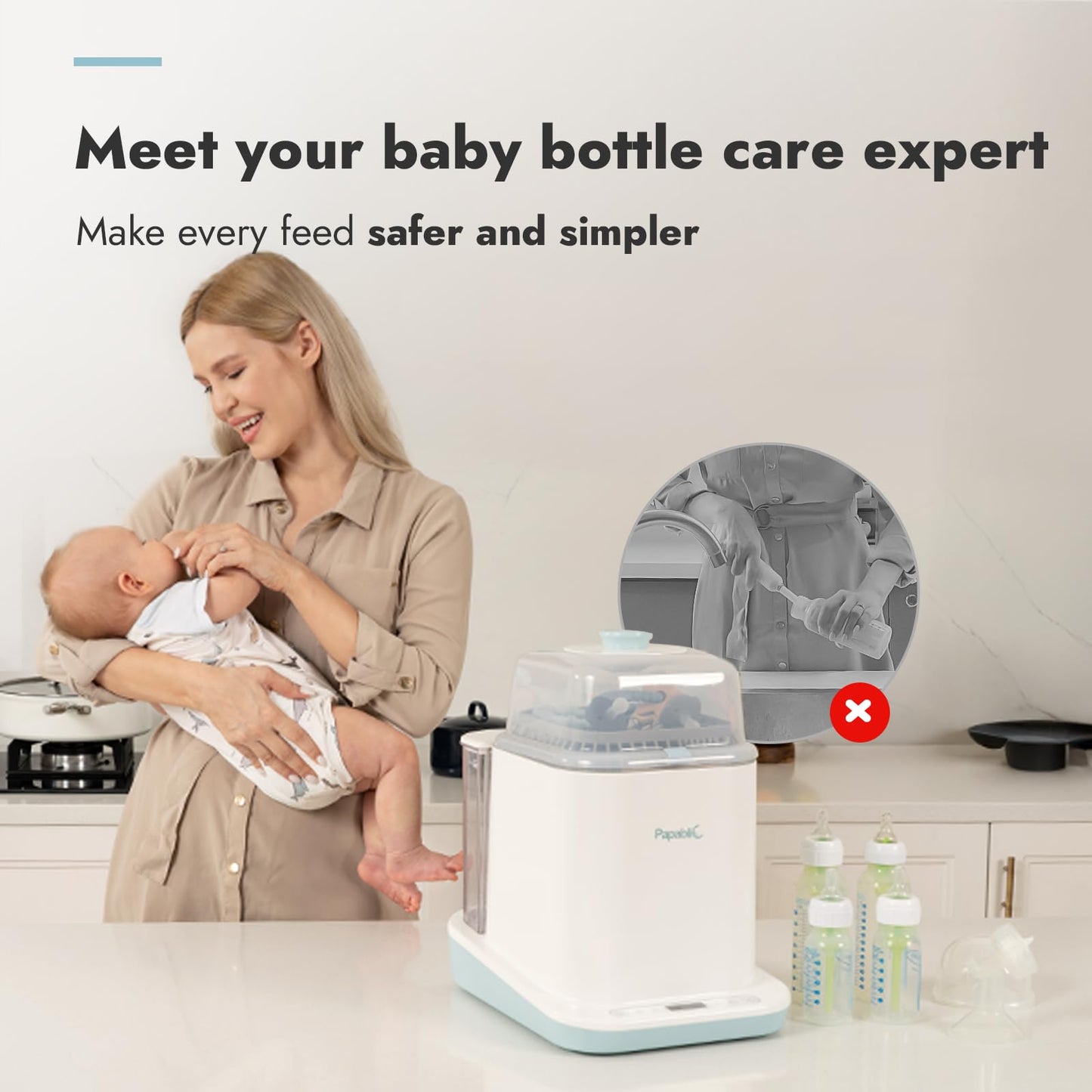 Papablic Bottle Washer Pro, Baby Bottle Washer & Sterilizer & Dryer, 4-in-1 Bottle Washer Sanitizer for Bottles, Pump Parts, & Baby Essentials - Quick & Clean with 60 Detergent Tablets