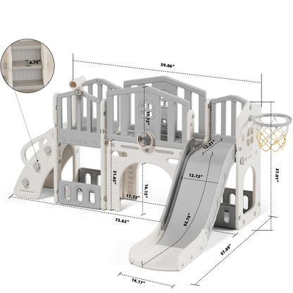 KORIMEFA 8 in 1 Toddler Slide Set, Kids Slide for Toddlers Age 1-3, Toddler Climber PlaySet with Basketball Hoop and Ball, Outdoor Indoor Kids Playground for Toddlers 1-3, Beige