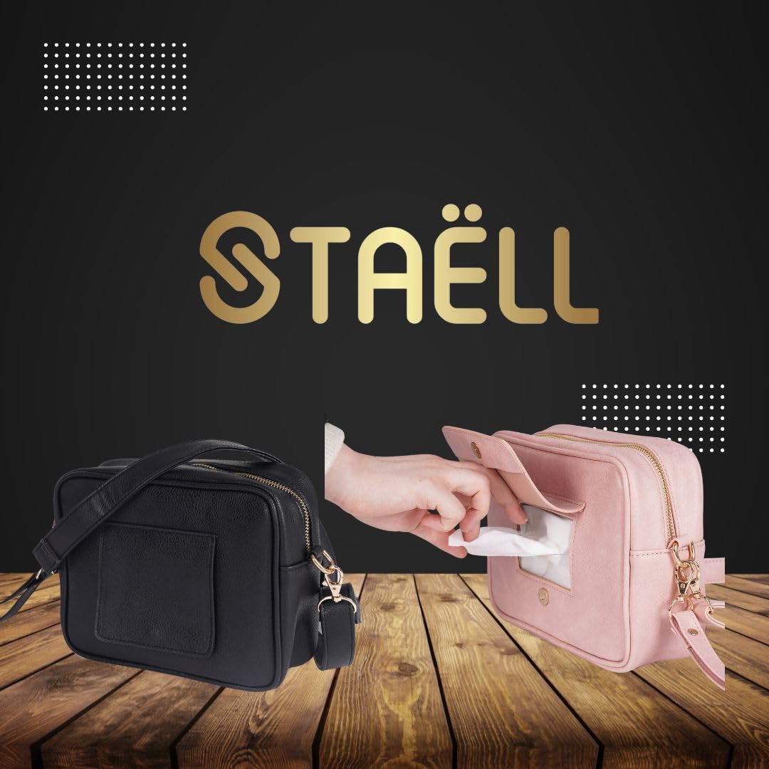 Crossbody Diaper Bag Purse with Wipes Dispenser - Stylish Vegan Leather Baby Wipes Holder Clutch for Women - Multipurpose Luxury Diaper Bag Pouch Can Hold 20-30 Various Types of Wipes - Pink