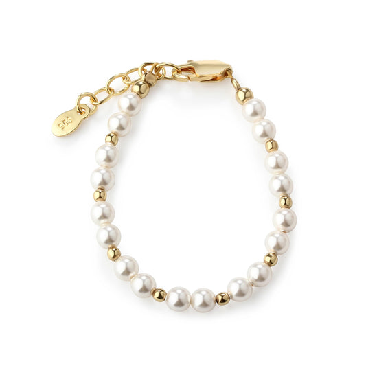 Cherished Moments Children's 14K Gold-plated over Sterling Silver Bracelet with White High-End Simulated Pearls for Babies, Infants, Toddlers, and Girls