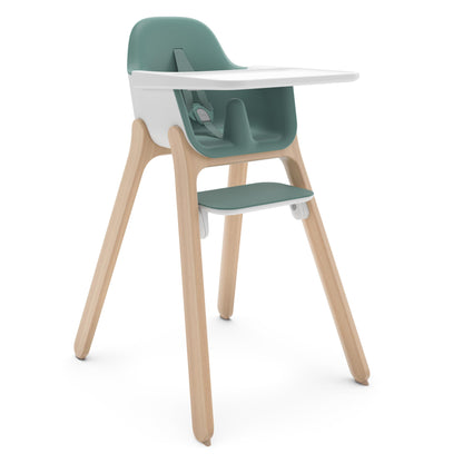 UPPAbaby Ciro High Chair/Sleek, Easy-to-Clean Design/Perfect-Fit Tray to Bring Baby to Table/Patent-Pending Harness/Dual-Position, 180-Degree Rotating Footrest/Caleb (Steel Blue/Rubberwood)