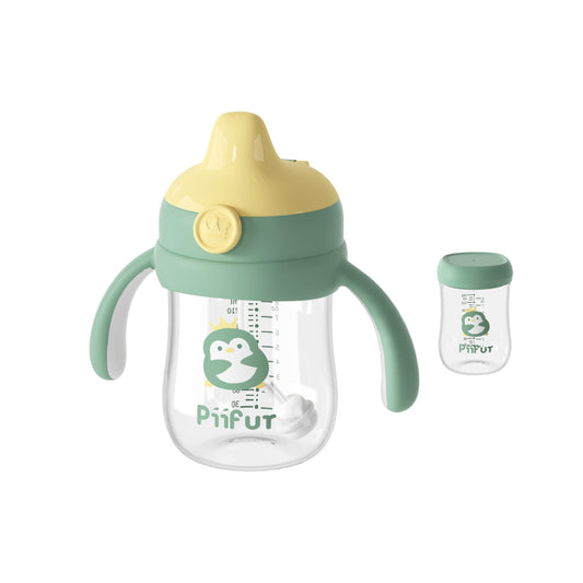 Piifur Tritan Sippy Cup with Storage Lid for 6-18 Months Leak Proof, Weighted Straw Learner Cup with Handle for Baby 8 Ounce (Pink)