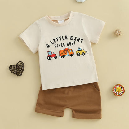 Toddler Baby Boy Summer Clothes Funny Pattren Letter Short Sleeve T Shirt with Shorts 2 Peices Outfits
