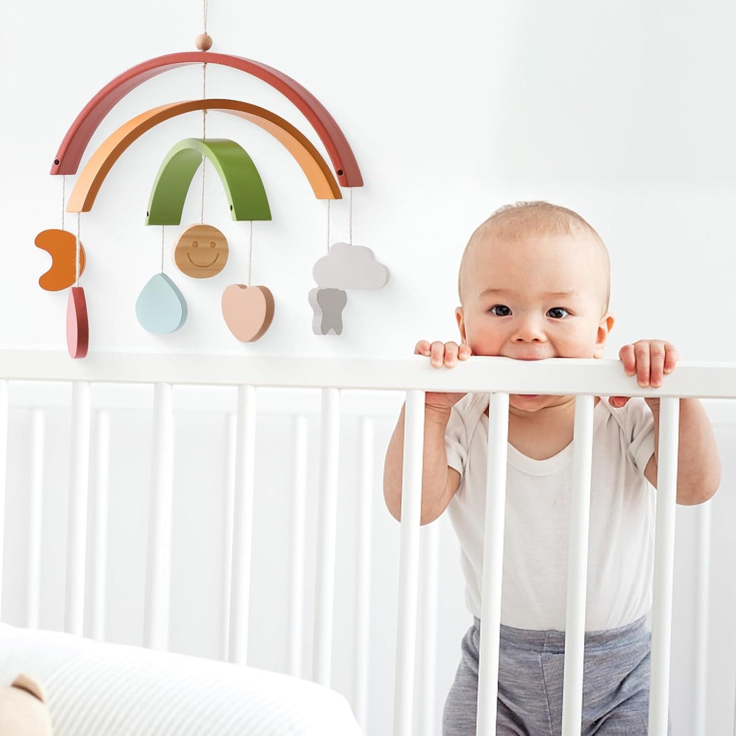 Wooden Crib Mobile Arm | Baby Crib Mobile Arm Wooden Holder | Rotatable Adjustable Anti Slip Attachment Clamp for Sturdy Mobile Hanger (Curved Arm)