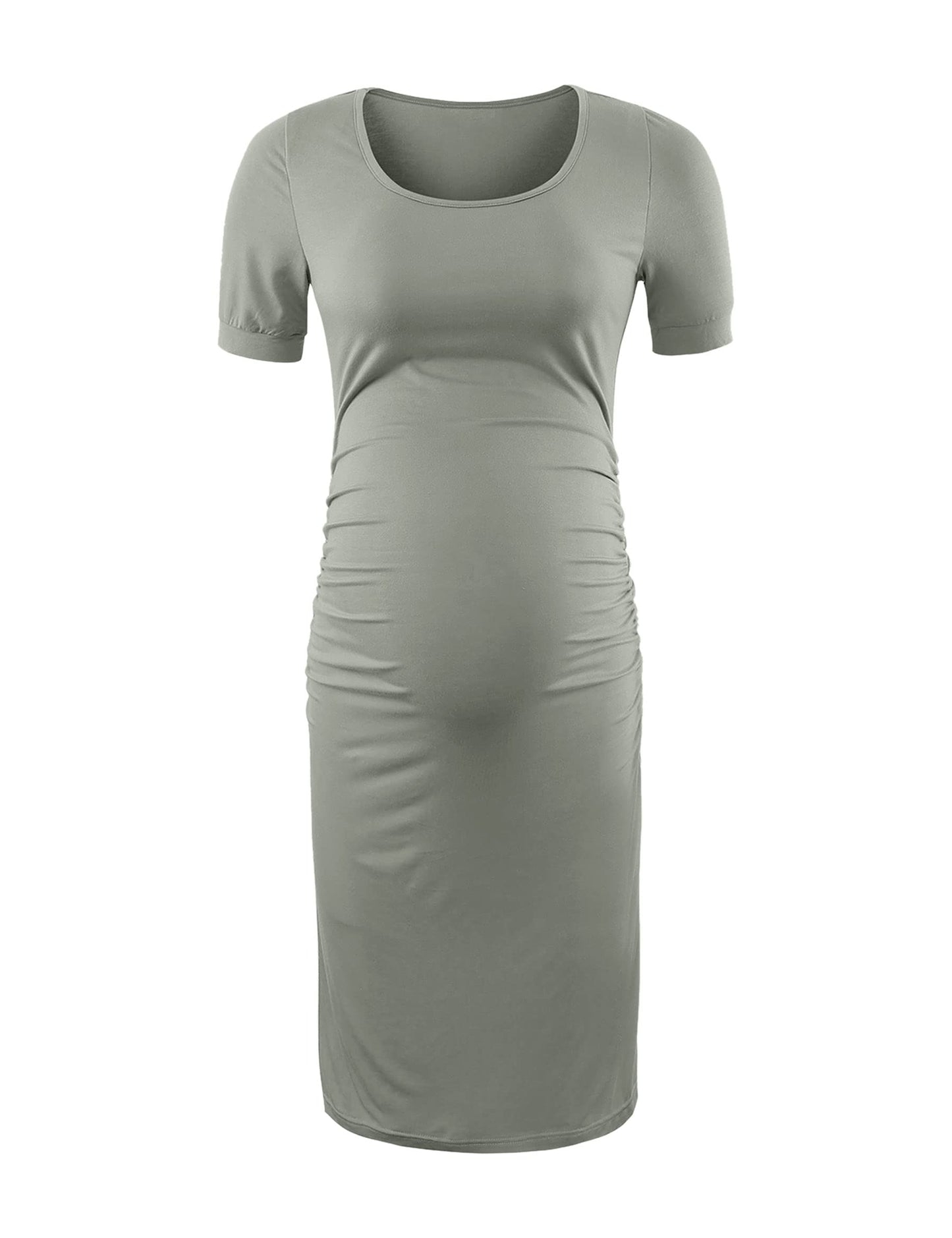 Peauty Everyday Essentials Maternity Bodycon Dress Side Ruch & Short Sleeve Dress for Baby Shower Daily (S-2XL)