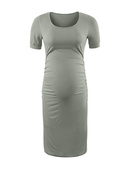 Peauty Everyday Essentials Maternity Bodycon Dress Side Ruch & Short Sleeve Dress for Baby Shower Daily (S-2XL)