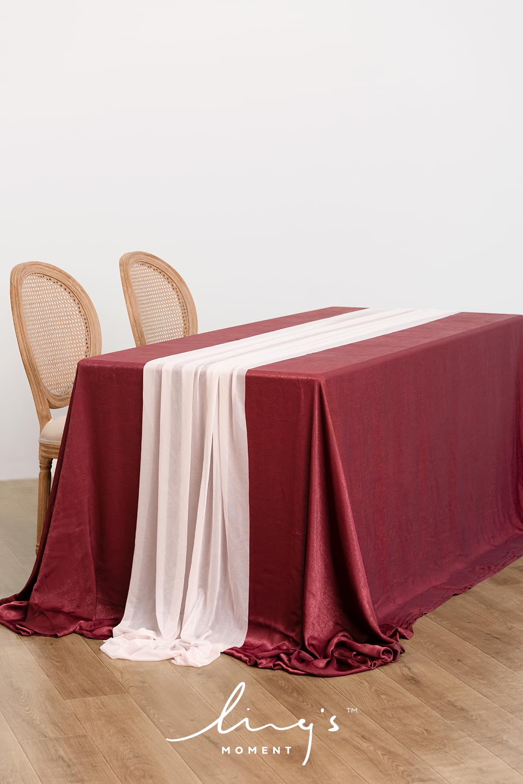 Ling's Moment Sheer Chiffon Table Cloth & Runner Set for 3x4ft Rectangle Table Decor in Dusty Rose & Blush for Wedding Reception and Parties