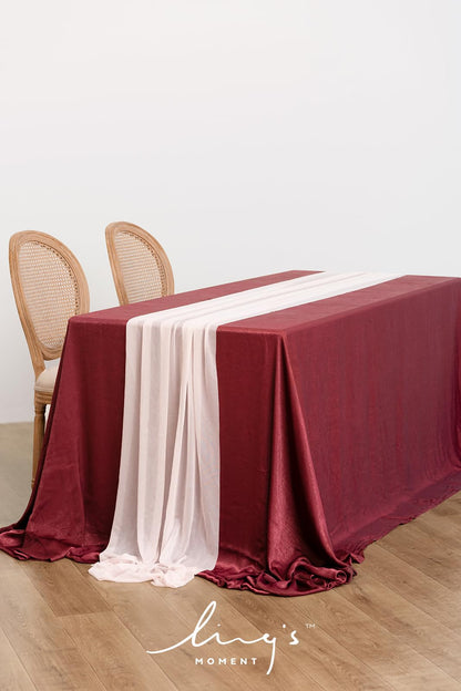 Ling's Moment Sheer Chiffon Table Cloth & Runner Set for 3x4ft Rectangle Table Decor in Dusty Rose & Blush for Wedding Reception and Parties
