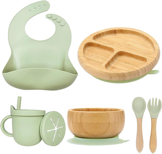 Bamboo Suction Plates for Babies and Bamboo Plates For Kids Baby Feeding and Weaning (Green)