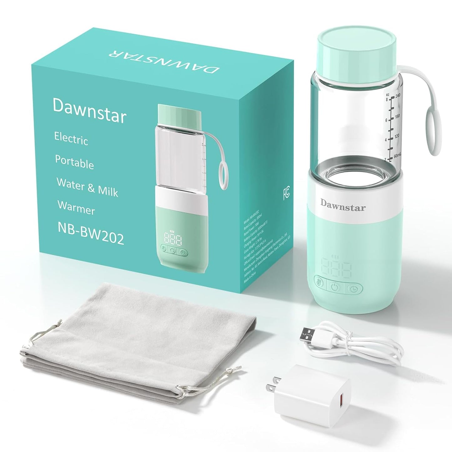 Portable Bottle Warmer for Travel, 8oz Portable Milk Warmer for Breast Milk & Water, Fast Heating & USB-C Rechargeable, Healthy Glass Bottle for Baby