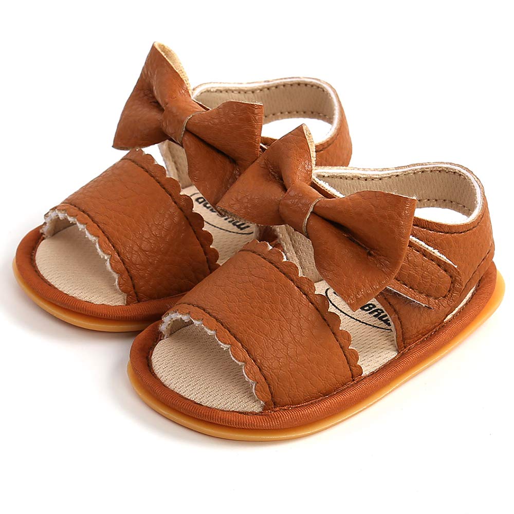 Timatego Infant Baby Girls Summer Sandals Anti-Slip Soft Sole with Flower Toddler First Walkers Crib Dress Shoes