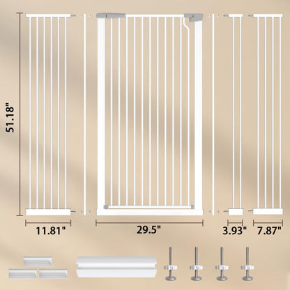 Fairy Baby 51.18" Extra Tall Cat Gate for Doorway, 29.5"-40.5" Extra Wide Pet Gate Dog Barrier Indoor for Cats Dogs, Kid Puppy Dog Gate No Jumping Over & No Climb, Metal Child Safety Proof Gate, Black