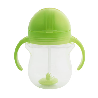 Munchkin Any Angle Sippy Cups for Toddlers, Spill Proof Weighted Straw Cup with Transition Handles for Babies 6 Months and Up, 2 Pack, Blue/Green