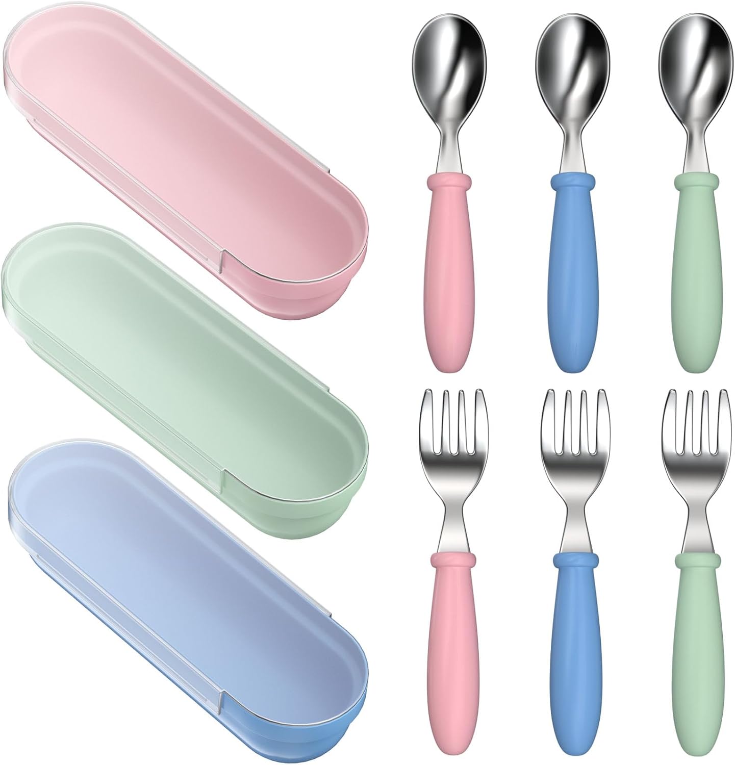 Toddler Utensils, Toddler Forks and Spoons, Baby Utensils Set with Storage Box for Self Feeding Safe, Dishwasher Safe (2 Set with Case)