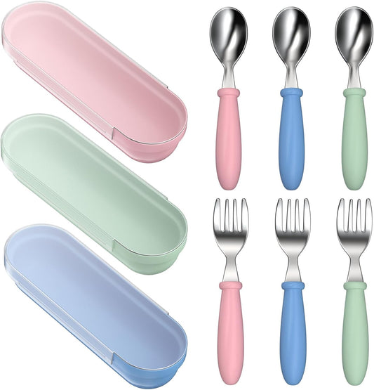Toddler Utensils, Toddler Forks and Spoons, Baby Utensils Set with Storage Box for Self Feeding Safe, Dishwasher Safe (2 Set with Case)