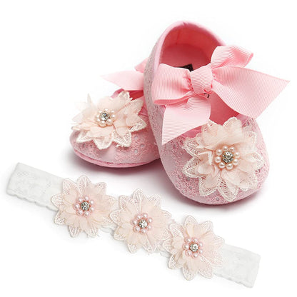 Baby Girls Mary Jane Flats with Bowknot Flowers Soft Newborn Infant First Walkers Crib Shoes Wedding Party Christmas Dress Shoes