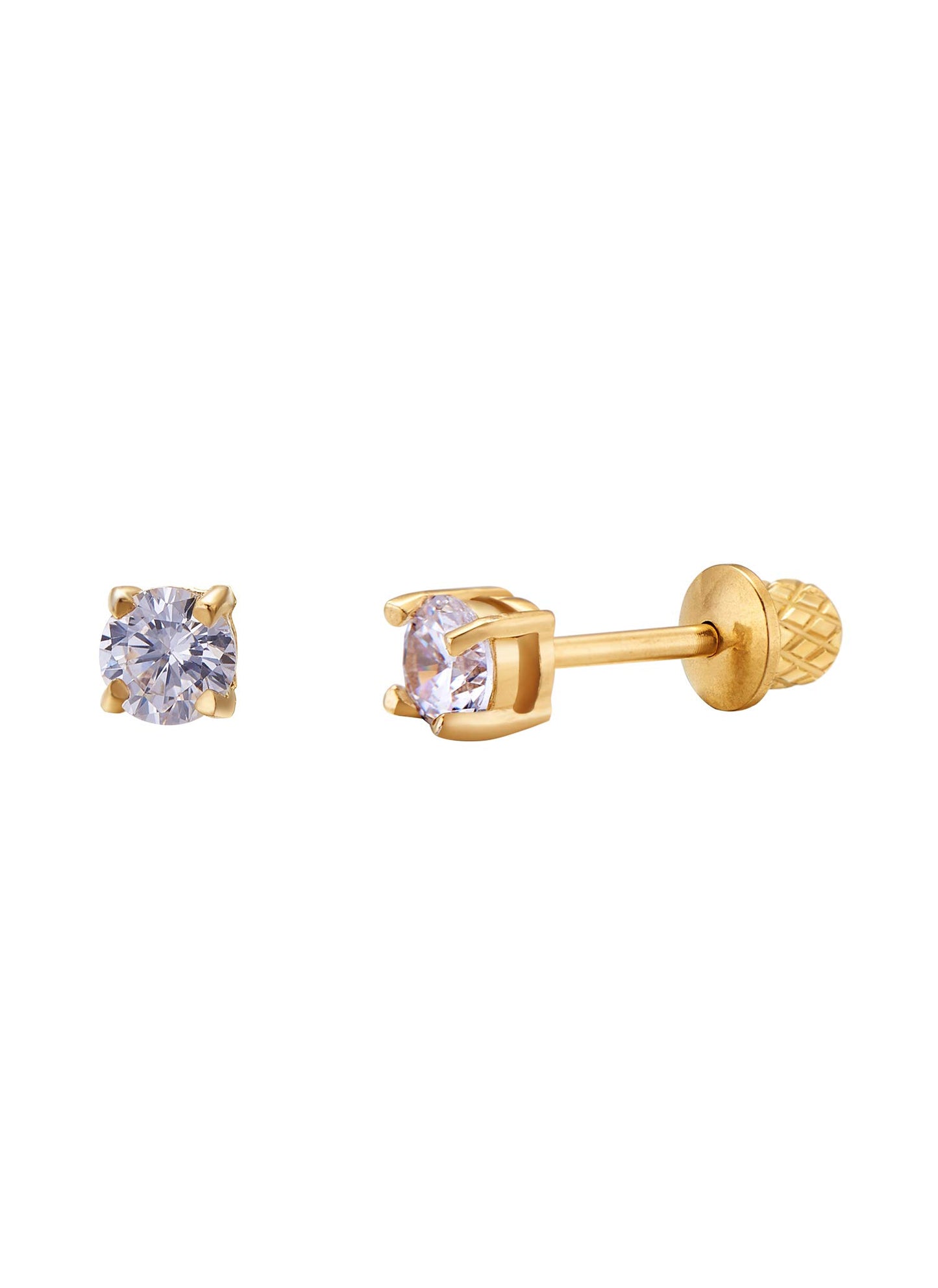 Earrings for Girls, 18k Yellow Gold Plated CZ Hypoallergenic Stud Earrings - Screw On Safety Backs, Stainless Steel Posts for Kids, Toddlers, Teens