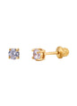 Earrings for Girls, 18k Yellow Gold Plated CZ Hypoallergenic Stud Earrings - Screw On Safety Backs, Stainless Steel Posts for Kids, Toddlers, Teens