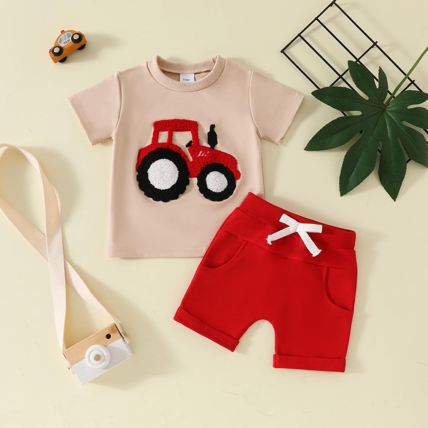 Toddler Baby Boy Summer Clothes Embroidered Farm Tractor Shirt and Short Set 2-Piece Outfits for Boys