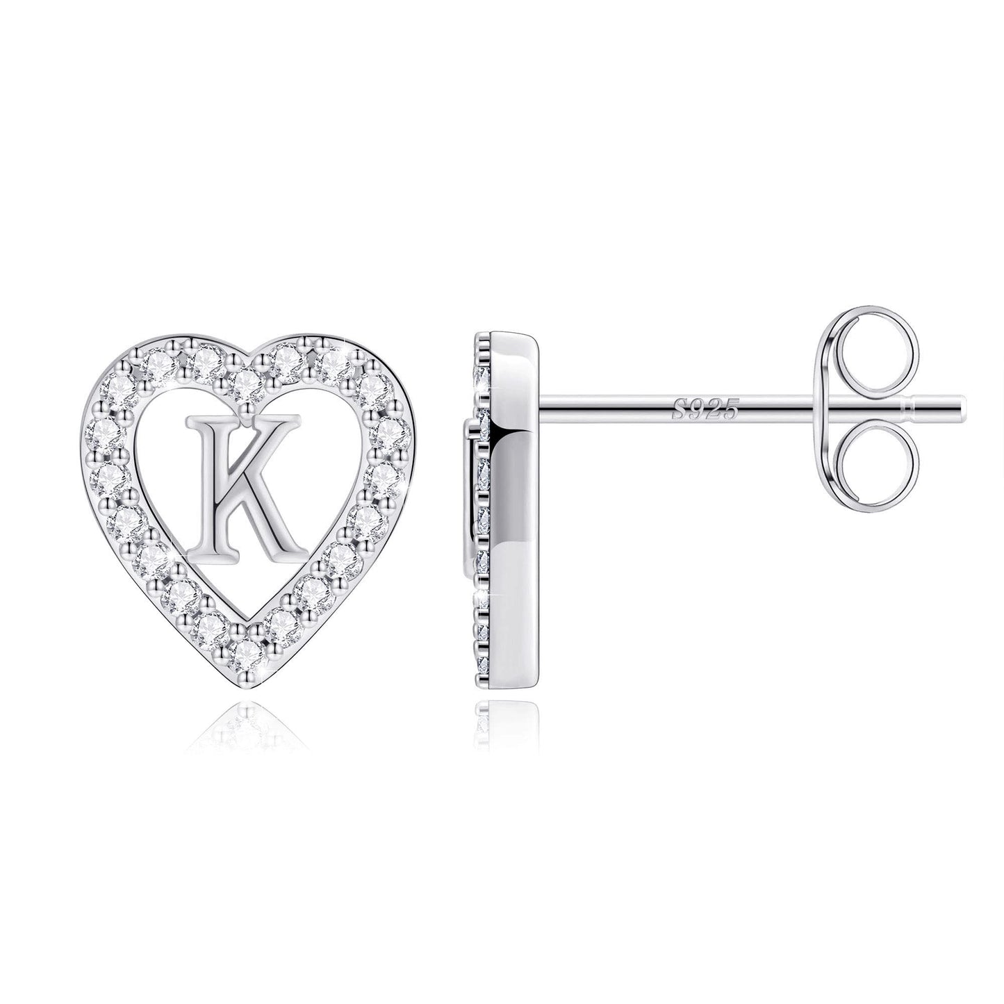 Anoup Heart Initial Stud Earrings - Gifts for Girls, Sterling Silver Post 14K Gold Plated All Over Hypoallergenic | CZ Simulated Diamond Stud Earrings | Birthday Gifts for Kids Toddlers Daughter