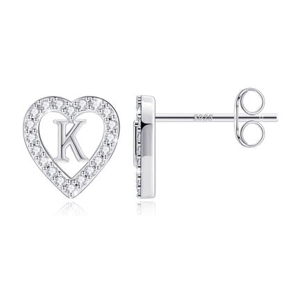 Anoup Heart Initial Stud Earrings - Gifts for Girls, Sterling Silver Post 14K Gold Plated All Over Hypoallergenic | CZ Simulated Diamond Stud Earrings | Birthday Gifts for Kids Toddlers Daughter