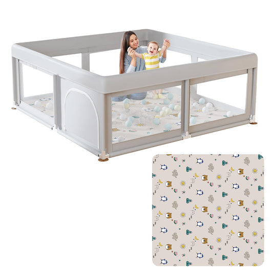 Baby Playpen 50x50 Inch, Play Pens for Babies and Toddlers Baby Fence Baby Play Yards for Indoor & Outdoor with Breathable Mesh Anti-Fall Playpen
