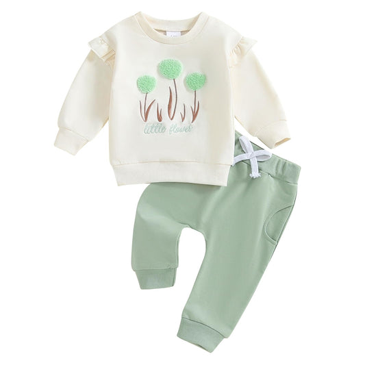 Kupretty Baby Girl Clothes Toddler Fall Winter Outfit Ruffles Crewneck Bow Pullover Sweatshirt + Joggers Pants Set