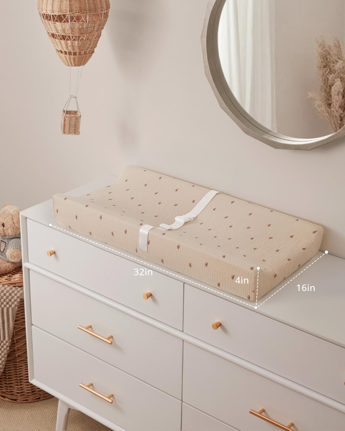 Blissful Diary Muslin Baby Changing Pad with Waterproof Lining Foam, Diaper Changing Table Pad with Cover for Dressers (Monstera, Avocado)
