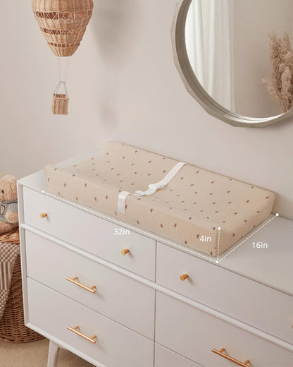 Blissful Diary Muslin Baby Changing Pad with Waterproof Lining Foam, Diaper Changing Table Pad with Cover for Dressers (Monstera, Avocado)