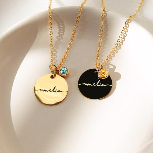 Birthstone Name Necklace Personalized Jewelry for Women Mother's Day Neckace Gifts for Mom Gold Plated Pendant Charm, Custom Jewelry Grandma Gift Birthday Personalized Gifts for New Moms -CN-BS-SH