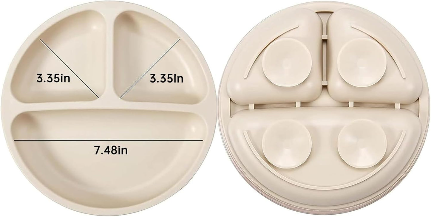 PandaEar 6 Pack Toddler Plates and Utensils Set, 2 Pack Silicone Baby Plates with Suction and 4 Stainless Steel Baby Spoons Forks, Toddler Dinnerware Set, Baby Dishes
