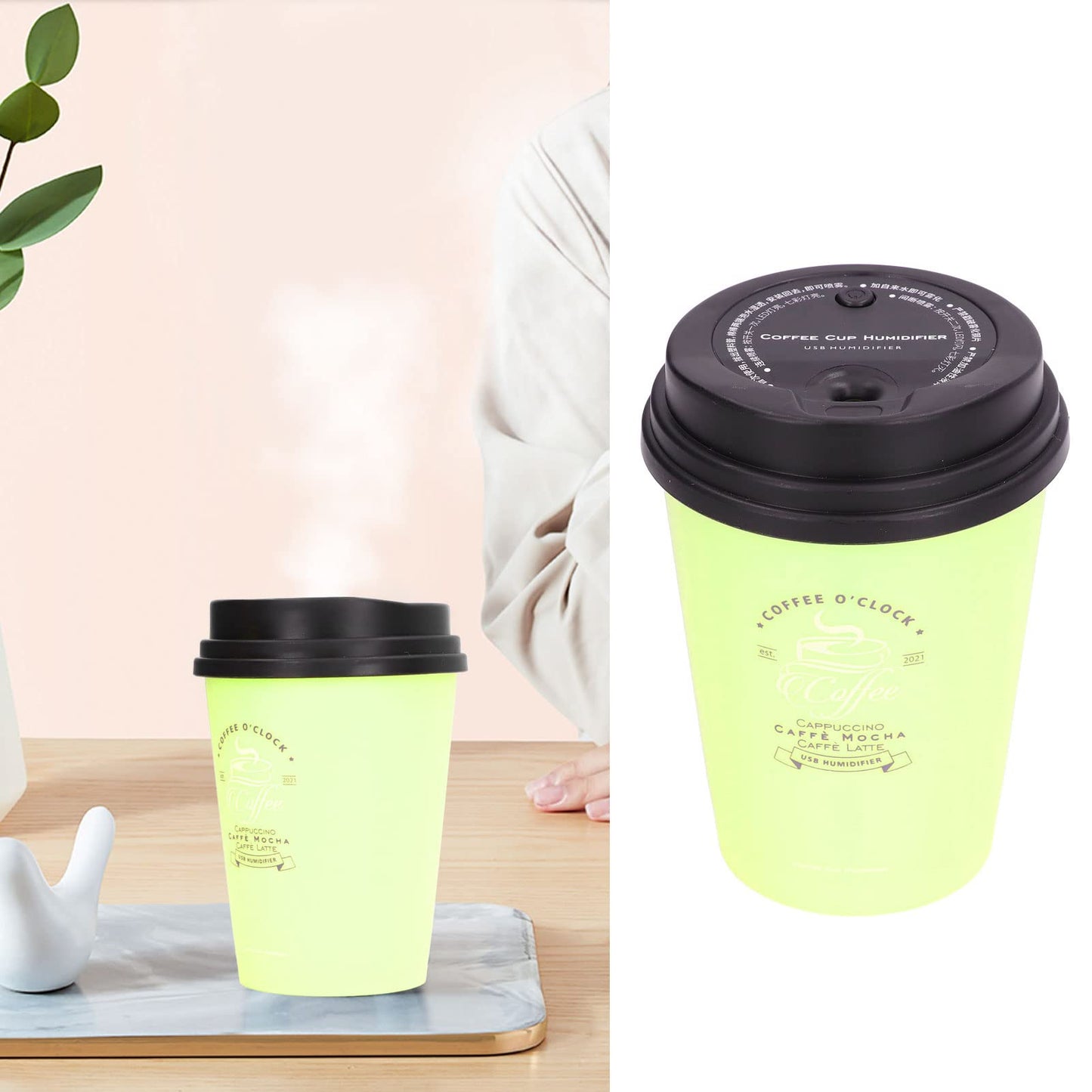 Humidifiers for Bedroom, 300ml Cool Mist Humidifiers, USB Mini Cute Coffee Cup Humidifier, Car Humidifier, Pink Desk Humidifier, Small Humidifier, Low Noise, Auto Shut-Off for Car, Plant, Office(Pink)