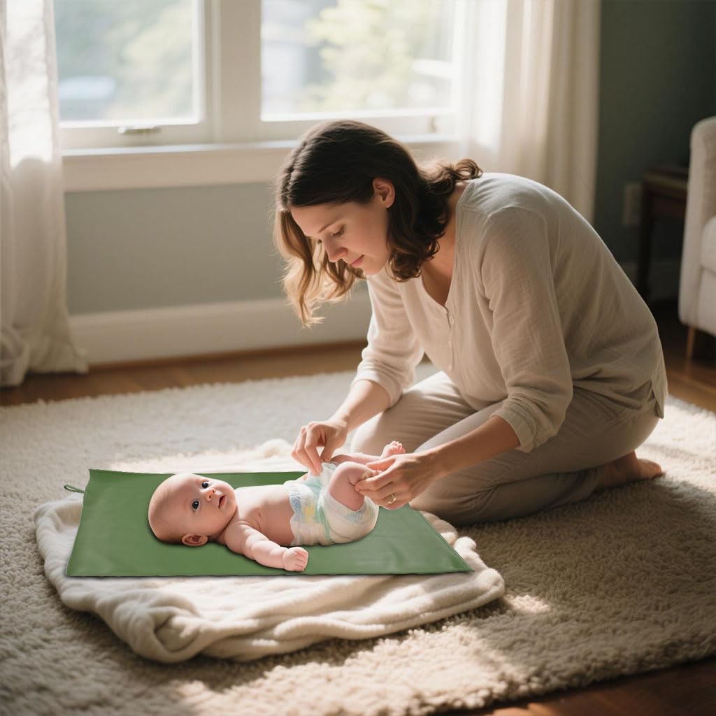 Sage Green Diaper Changing Pad for Baby, Portable Baby Changing Mat for Travel or Home, Foldable Mat Fits Perfectly in Diaper Bag (67-03)