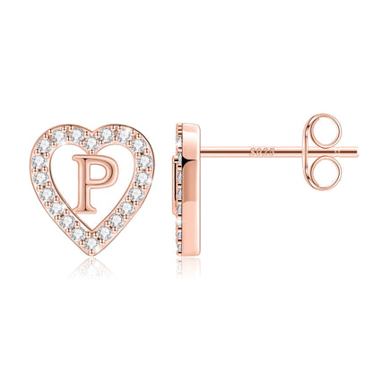 Anoup Heart Initial Stud Earrings - Gifts for Girls, Sterling Silver Post 14K Gold Plated All Over Hypoallergenic | CZ Simulated Diamond Stud Earrings | Birthday Gifts for Kids Toddlers Daughter