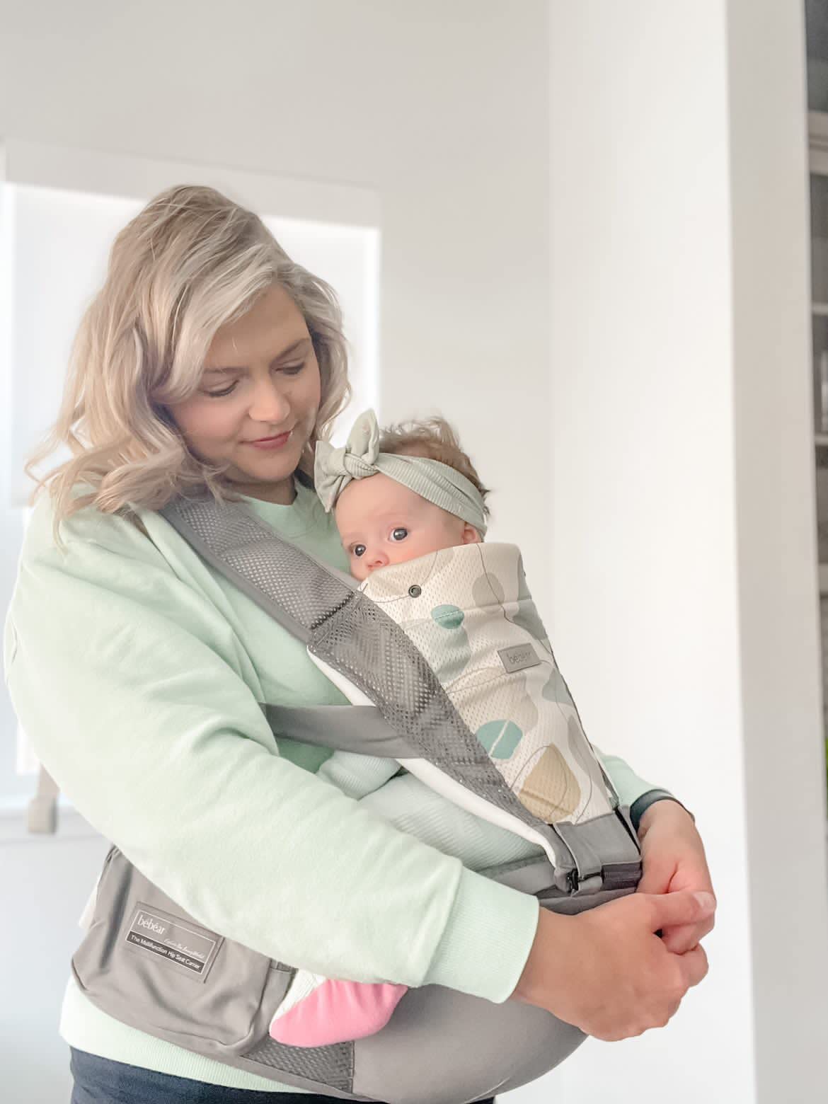 Bebamour Baby Carrier Newborn to Toddler-2 in 1 Hip Seat & Carrier Front and Back Carry with Head Hood & 3 Pieces Teething Pads& Waist Extenders & Storage Bag 0-36 Months (Green)