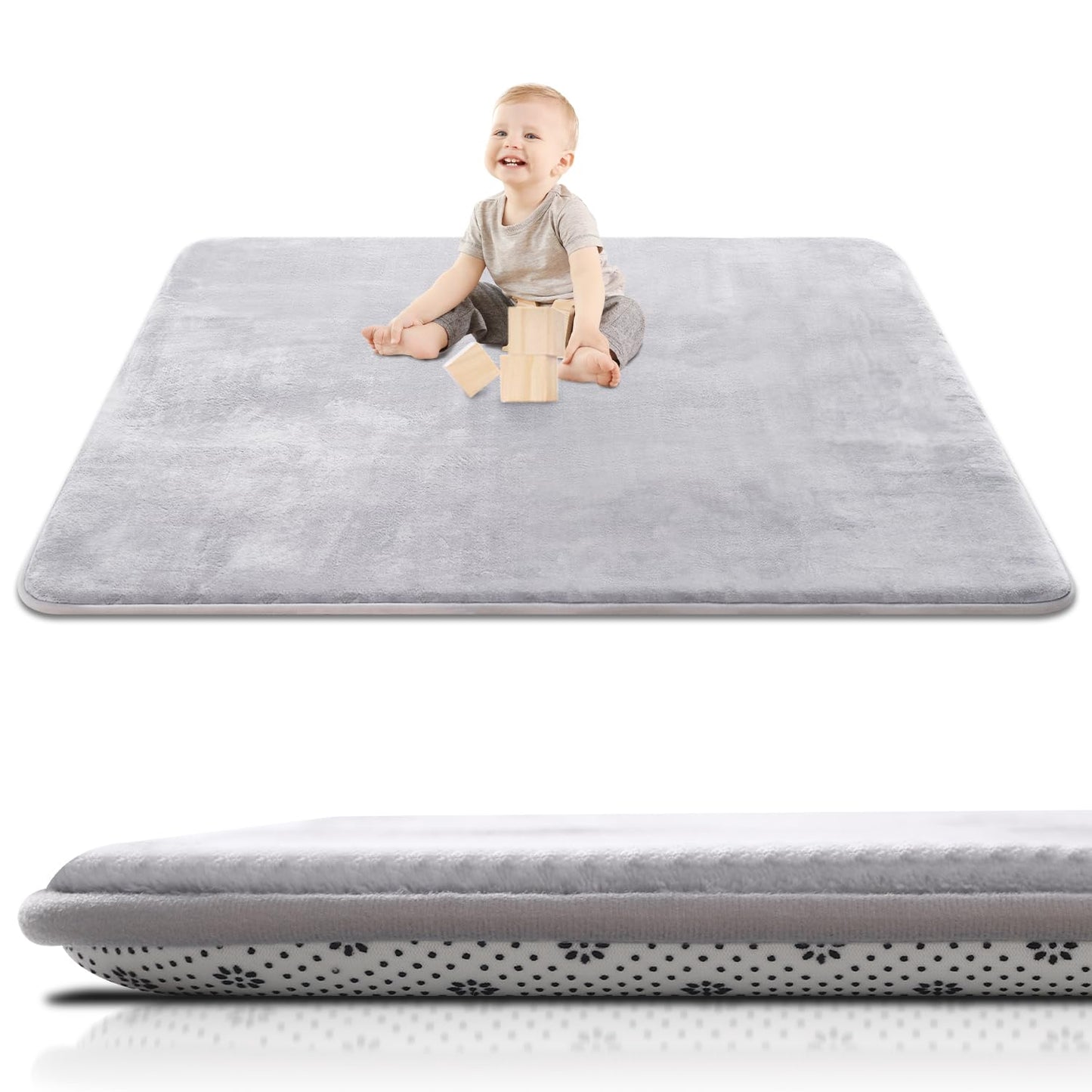 Thick Baby Play Mat for Floor,50 x 50 Playpen Mat,Tummy Time Foam Mat,Ultra Soft Support & Plush Feel,Easy Care with Non-Slip Cushioned for Infant,Kids and Toddler Crawling,Beige