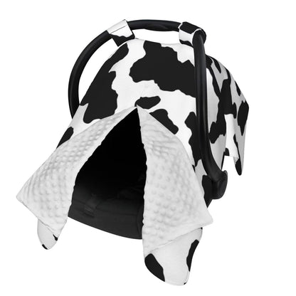 9CH Car Seat Covers for Babies, Peekaboo Opening Minky Car Seat Cover for Baby Mom Nursing Breastfeeding Covers, Winter Minky Baby Carrier Cover for Girls Boys (Black Star)